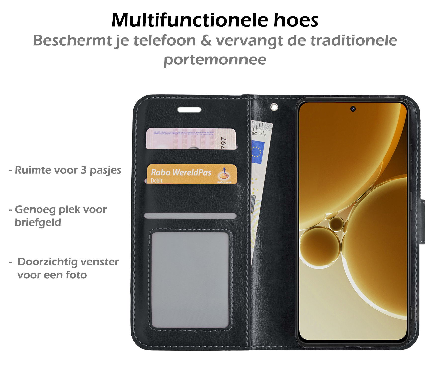 Nomfy Hoesje Geschikt voor OnePlus Nord 3 Hoes Bookcase Flipcase Book Cover Met 2x Screenprotector - Hoes Geschikt voor OnePlus Nord 3 Hoesje Book Case - Zwart