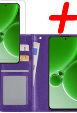 BASEY. Hoes Geschikt voor OnePlus Nord 3 Hoesje Bookcase Hoes Flip Case Book Cover Met Screenprotector - Hoesje Geschikt voor OnePlus Nord 3 Hoes Book Case Hoesje - Paars
