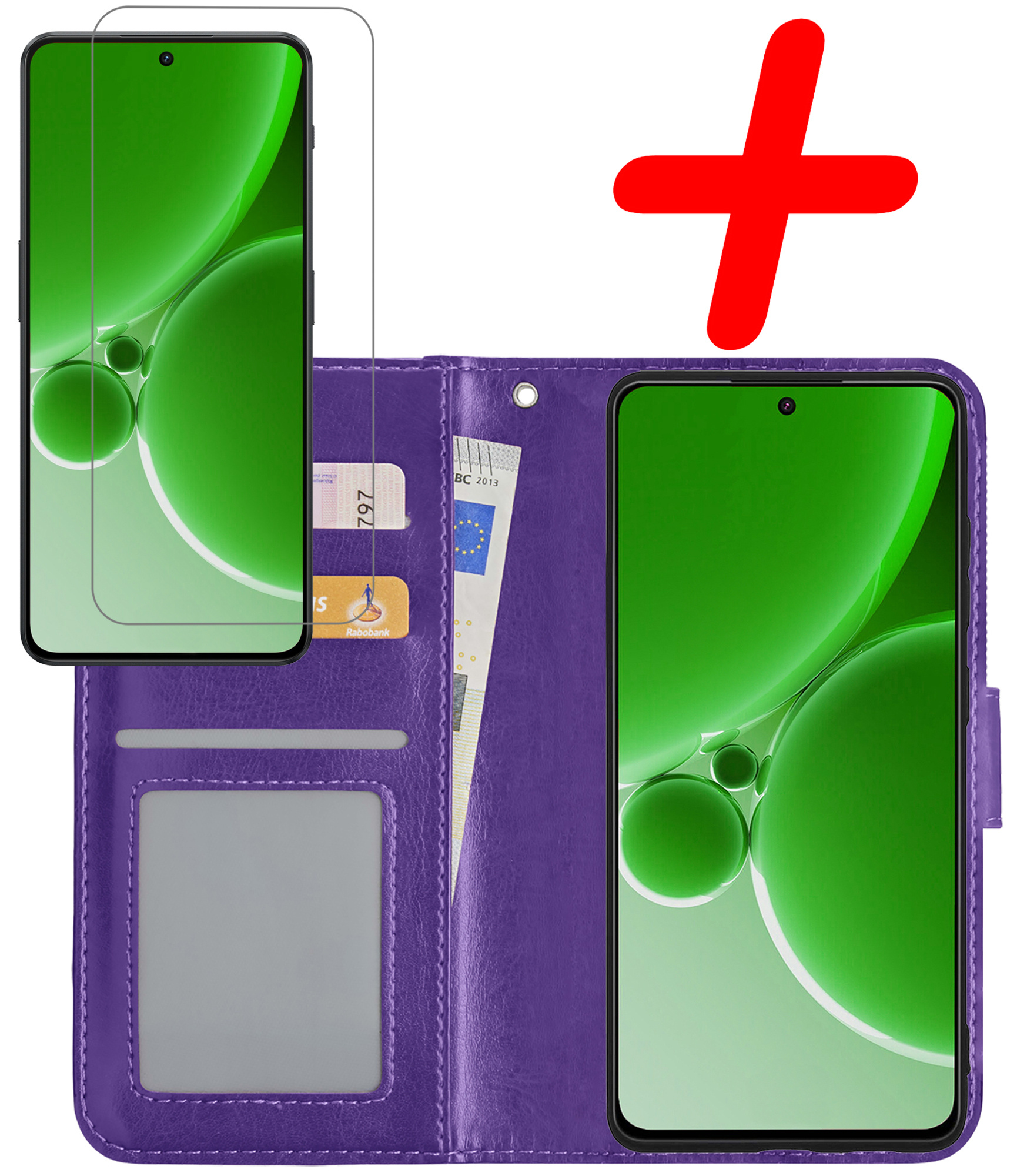 BASEY. Hoes Geschikt voor OnePlus Nord 3 Hoesje Bookcase Hoes Flip Case Book Cover Met Screenprotector - Hoesje Geschikt voor OnePlus Nord 3 Hoes Book Case Hoesje - Paars