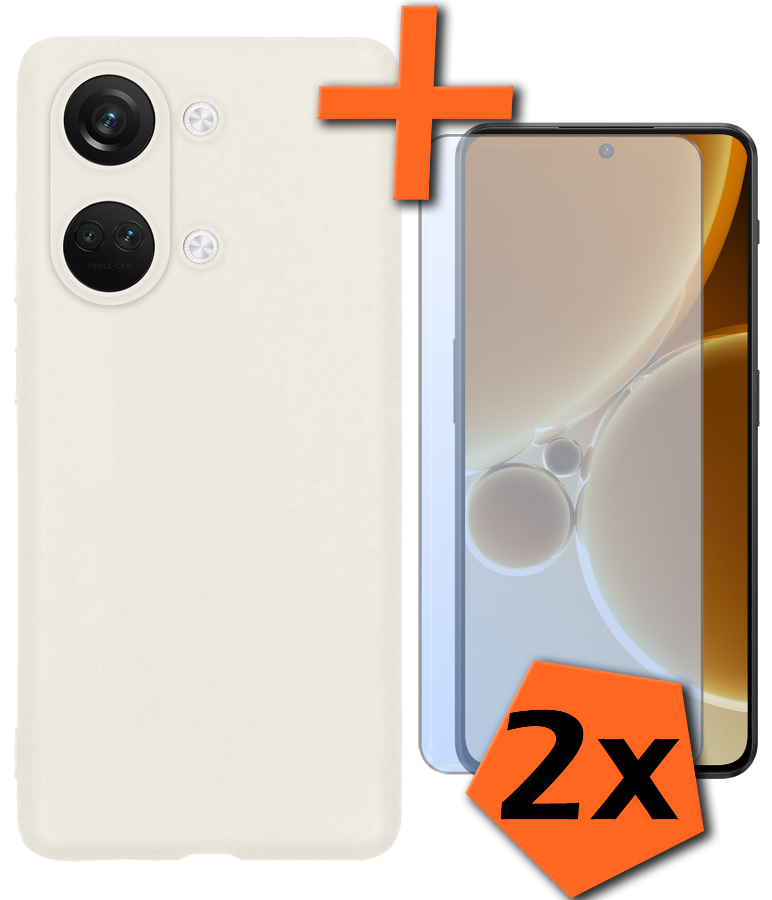 Nomfy Hoesje Geschikt voor OnePlus Nord 3 Hoesje Siliconen Cover Case Met 2x Screenprotector - Hoes Geschikt voor OnePlus Nord 3 Hoes Back Case - Wit