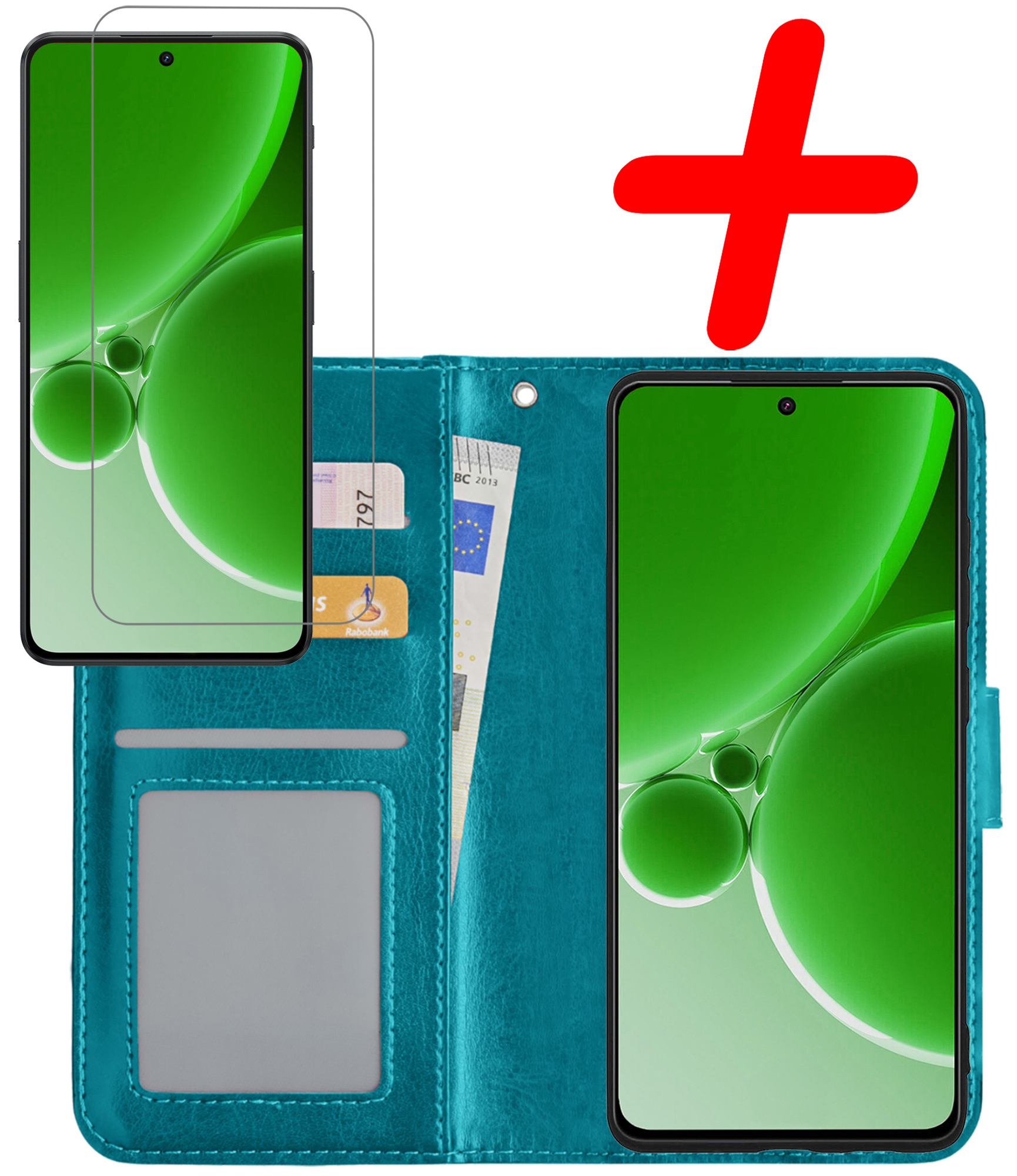 BASEY. Hoes Geschikt voor OnePlus Nord 3 Hoesje Bookcase Hoes Flip Case Book Cover Met Screenprotector - Hoesje Geschikt voor OnePlus Nord 3 Hoes Book Case Hoesje - Turquoise