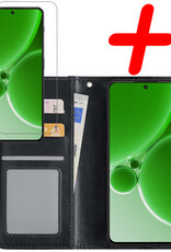 BASEY. Hoes Geschikt voor OnePlus Nord 3 Hoesje Bookcase Hoes Flip Case Book Cover Met Screenprotector - Hoesje Geschikt voor OnePlus Nord 3 Hoes Book Case Hoesje - Zwart