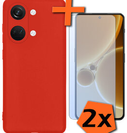 Nomfy Nomfy OnePlus Nord 3 Hoesje Siliconen Met 2x Screenprotector - Rood