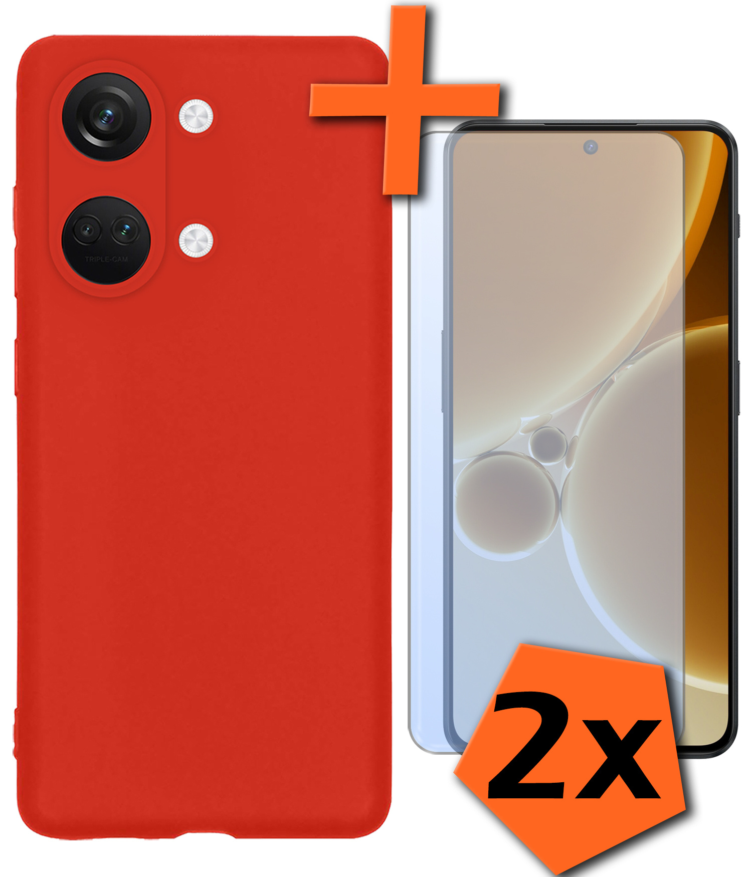 Nomfy Hoesje Geschikt voor OnePlus Nord 3 Hoesje Siliconen Cover Case Met 2x Screenprotector - Hoes Geschikt voor OnePlus Nord 3 Hoes Back Case - Rood