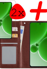 BASEY. Hoes Geschikt voor OnePlus Nord 3 Hoesje Bookcase Hoes Flip Case Book Cover Met 2x Screenprotector - Hoesje Geschikt voor OnePlus Nord 3 Hoes Book Case Hoesje - Bruin
