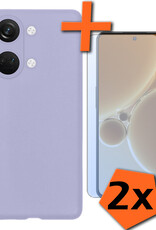 Nomfy Hoesje Geschikt voor OnePlus Nord 3 Hoesje Siliconen Cover Case Met 2x Screenprotector - Hoes Geschikt voor OnePlus Nord 3 Hoes Back Case - Lila