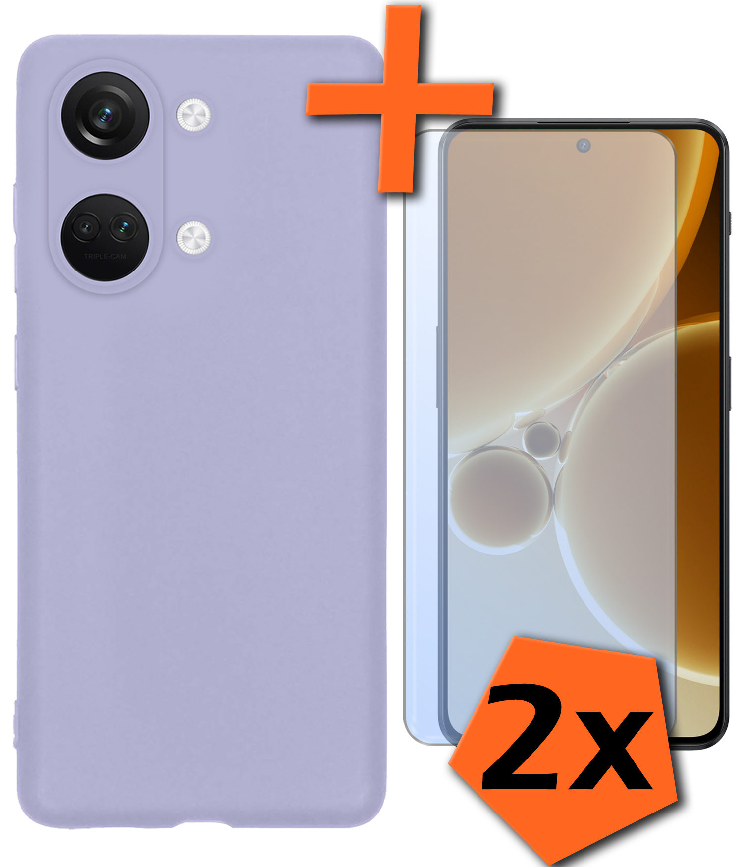 Nomfy Hoesje Geschikt voor OnePlus Nord 3 Hoesje Siliconen Cover Case Met 2x Screenprotector - Hoes Geschikt voor OnePlus Nord 3 Hoes Back Case - Lila