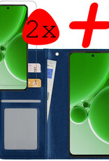 BASEY. Hoes Geschikt voor OnePlus Nord 3 Hoesje Bookcase Hoes Flip Case Book Cover Met 2x Screenprotector - Hoesje Geschikt voor OnePlus Nord 3 Hoes Book Case Hoesje - Donkerblauw
