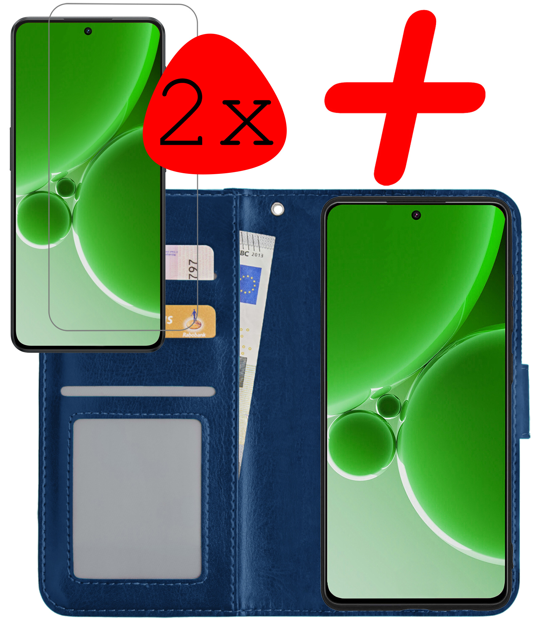 BASEY. Hoes Geschikt voor OnePlus Nord 3 Hoesje Bookcase Hoes Flip Case Book Cover Met 2x Screenprotector - Hoesje Geschikt voor OnePlus Nord 3 Hoes Book Case Hoesje - Donkerblauw