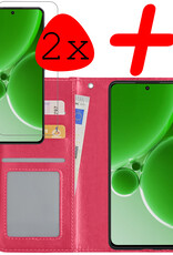 BASEY. Hoes Geschikt voor OnePlus Nord 3 Hoesje Bookcase Hoes Flip Case Book Cover Met 2x Screenprotector - Hoesje Geschikt voor OnePlus Nord 3 Hoes Book Case Hoesje - Donkerroze