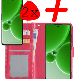 BASEY. BASEY. OnePlus Nord 3 Hoesje Bookcase Met 2x Screenprotector - Donkerroze