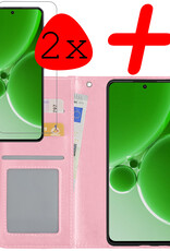 BASEY. Hoes Geschikt voor OnePlus Nord 3 Hoesje Bookcase Hoes Flip Case Book Cover Met 2x Screenprotector - Hoesje Geschikt voor OnePlus Nord 3 Hoes Book Case Hoesje - Lichtroze