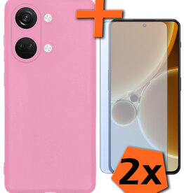Nomfy Nomfy OnePlus Nord 3 Hoesje Siliconen Met 2x Screenprotector - Lichtroze