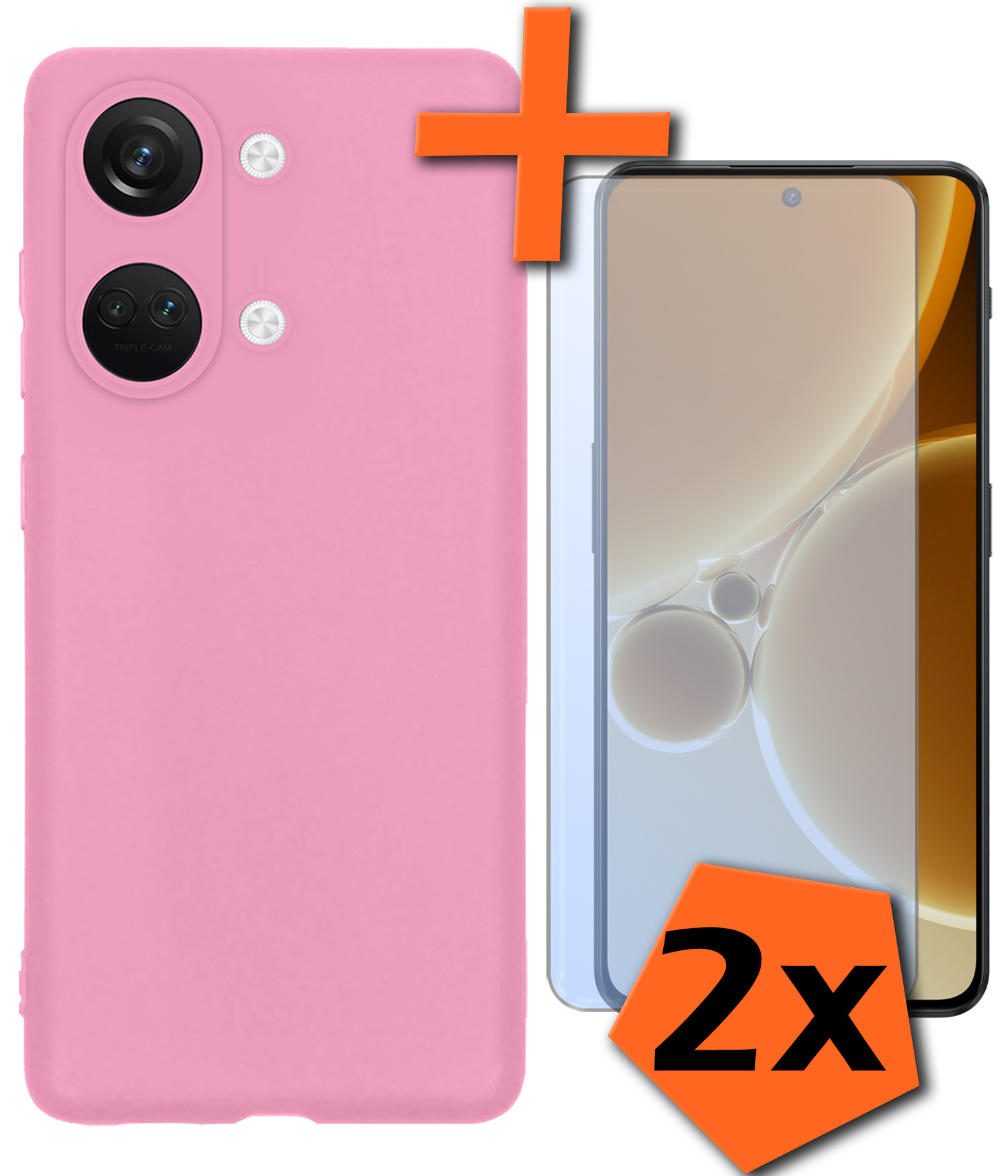 Nomfy Hoesje Geschikt voor OnePlus Nord 3 Hoesje Siliconen Cover Case Met 2x Screenprotector - Hoes Geschikt voor OnePlus Nord 3 Hoes Back Case - Lichtroze