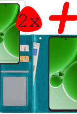 BASEY. Hoes Geschikt voor OnePlus Nord 3 Hoesje Bookcase Hoes Flip Case Book Cover Met 2x Screenprotector - Hoesje Geschikt voor OnePlus Nord 3 Hoes Book Case Hoesje - Turquoise