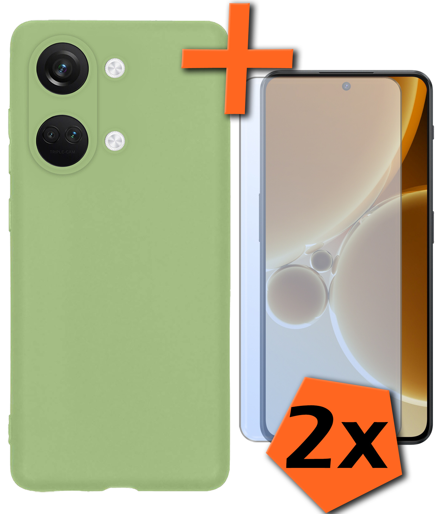Nomfy Hoesje Geschikt voor OnePlus Nord 3 Hoesje Siliconen Cover Case Met 2x Screenprotector - Hoes Geschikt voor OnePlus Nord 3 Hoes Back Case - Groen