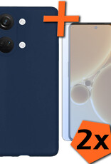 Nomfy Hoesje Geschikt voor OnePlus Nord 3 Hoesje Siliconen Cover Case Met 2x Screenprotector - Hoes Geschikt voor OnePlus Nord 3 Hoes Back Case - Donkerblauw