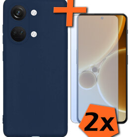 Nomfy Nomfy OnePlus Nord 3 Hoesje Siliconen Met 2x Screenprotector - Donkerblauw