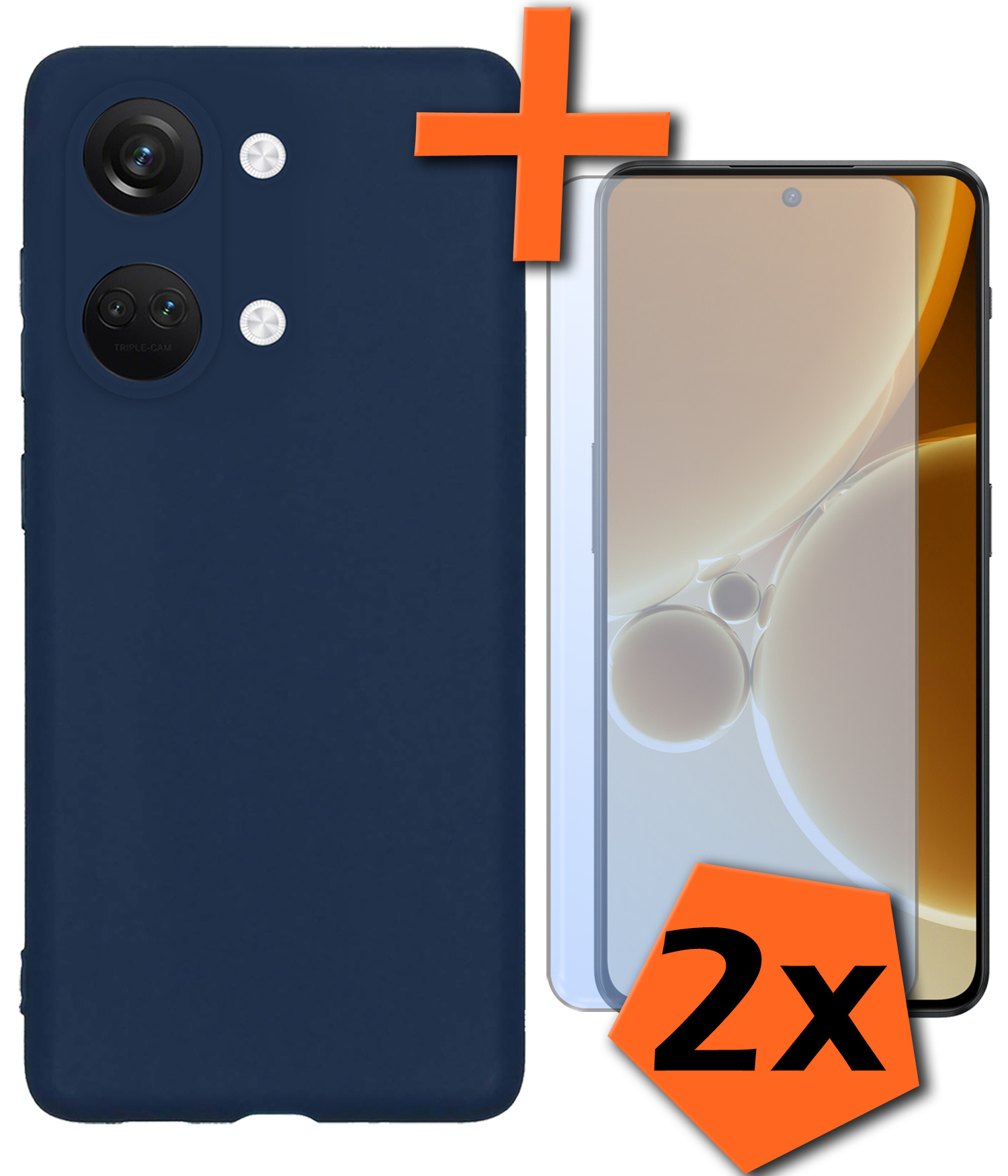 Nomfy Hoesje Geschikt voor OnePlus Nord 3 Hoesje Siliconen Cover Case Met 2x Screenprotector - Hoes Geschikt voor OnePlus Nord 3 Hoes Back Case - Donkerblauw