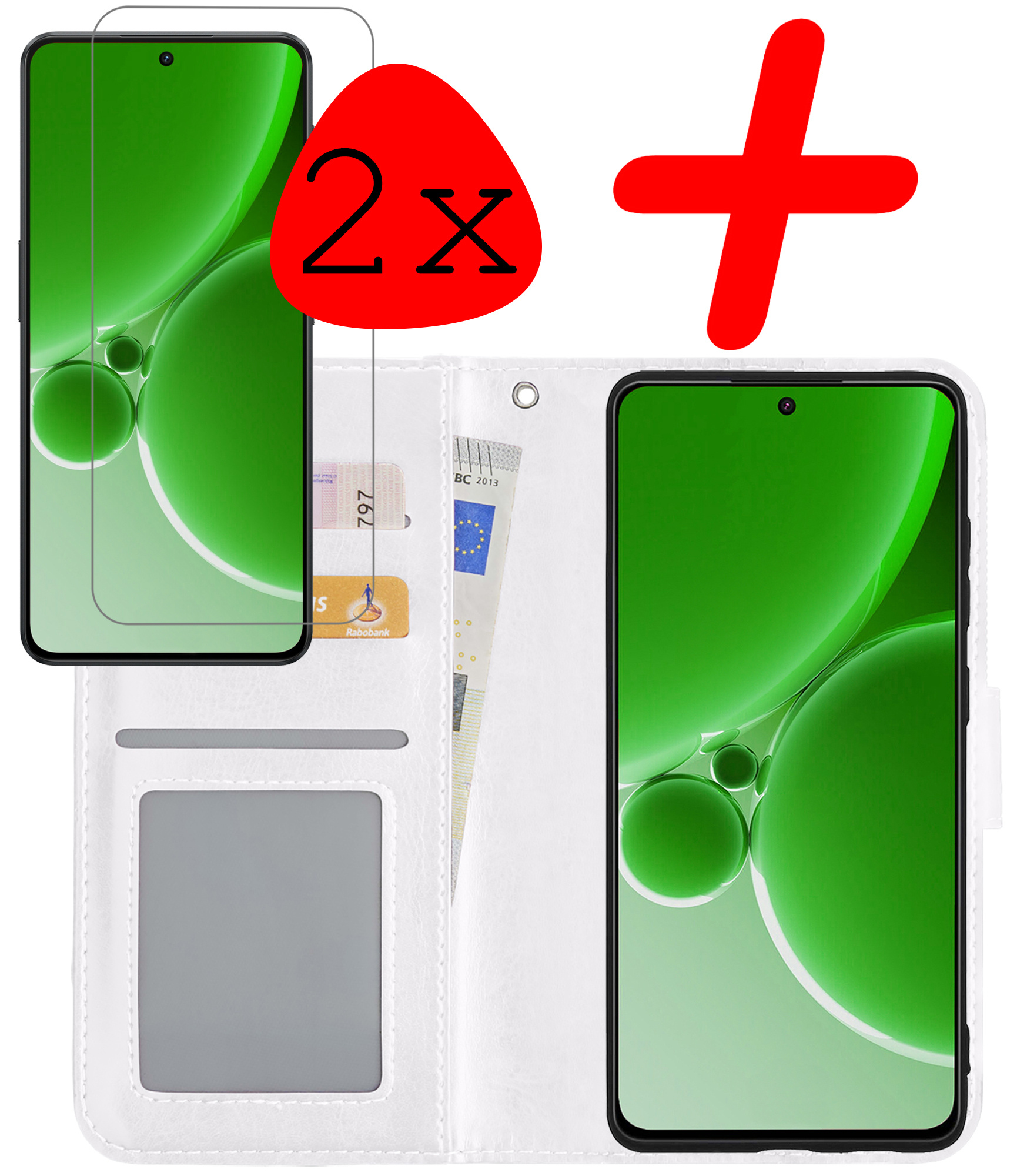 BASEY. Hoes Geschikt voor OnePlus Nord 3 Hoesje Bookcase Hoes Flip Case Book Cover Met 2x Screenprotector - Hoesje Geschikt voor OnePlus Nord 3 Hoes Book Case Hoesje - Wit