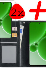 BASEY. Hoes Geschikt voor OnePlus Nord 3 Hoesje Bookcase Hoes Flip Case Book Cover Met 2x Screenprotector - Hoesje Geschikt voor OnePlus Nord 3 Hoes Book Case Hoesje - Zwart