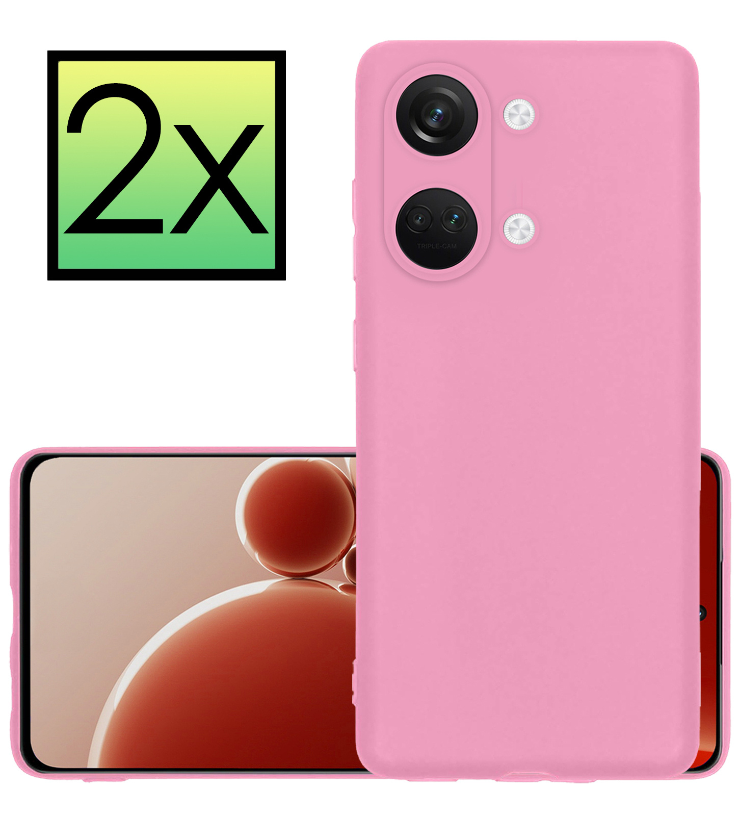 NoXx Hoes Geschikt voor OnePlus Nord 3 Hoesje Cover Siliconen Back Case Hoes - Lichtroze - 2x