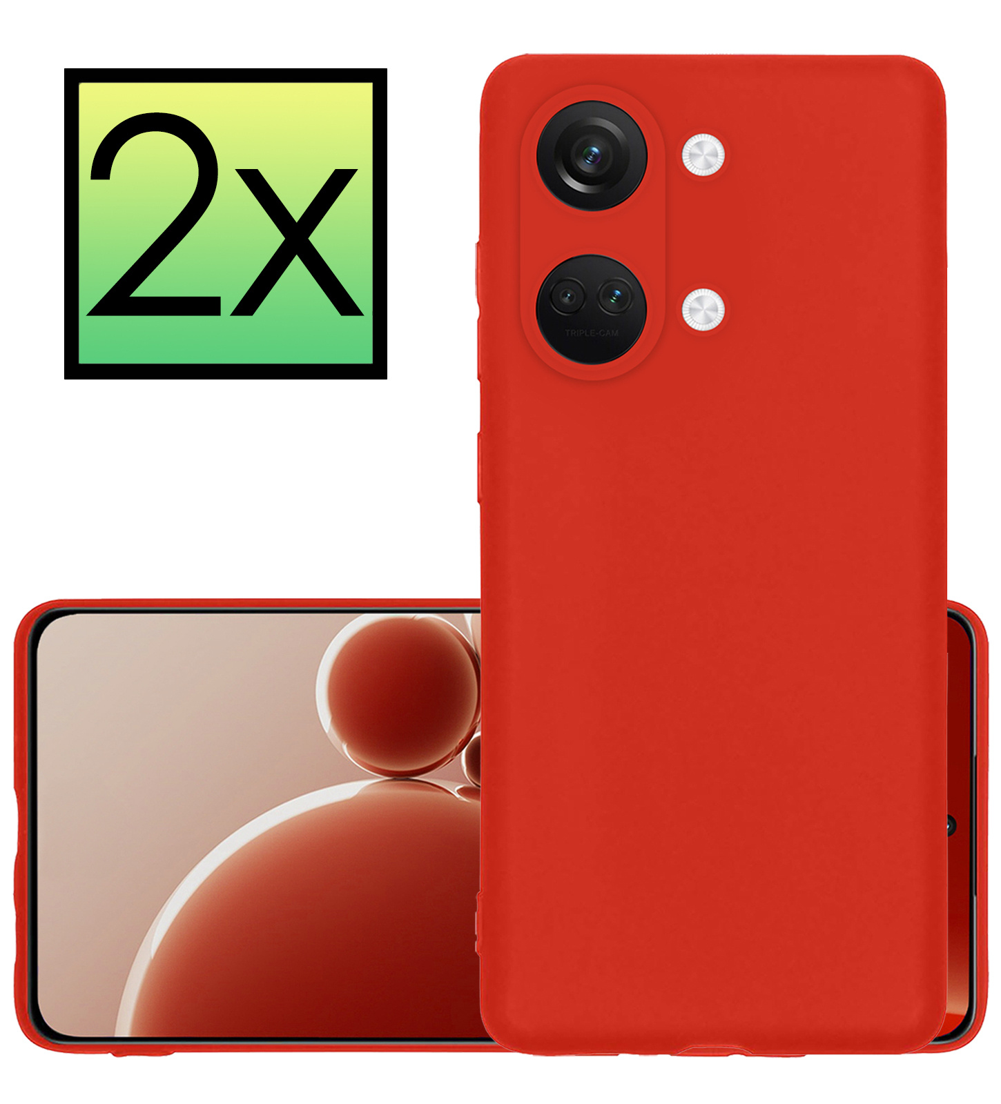 NoXx Hoes Geschikt voor OnePlus Nord 3 Hoesje Cover Siliconen Back Case Hoes - Rood - 2x