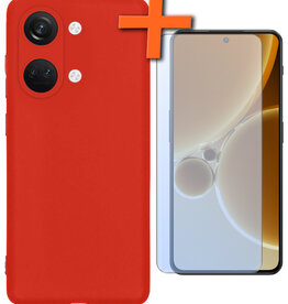 Nomfy Nomfy OnePlus Nord 3 Hoesje Siliconen Met Screenprotector - Rood
