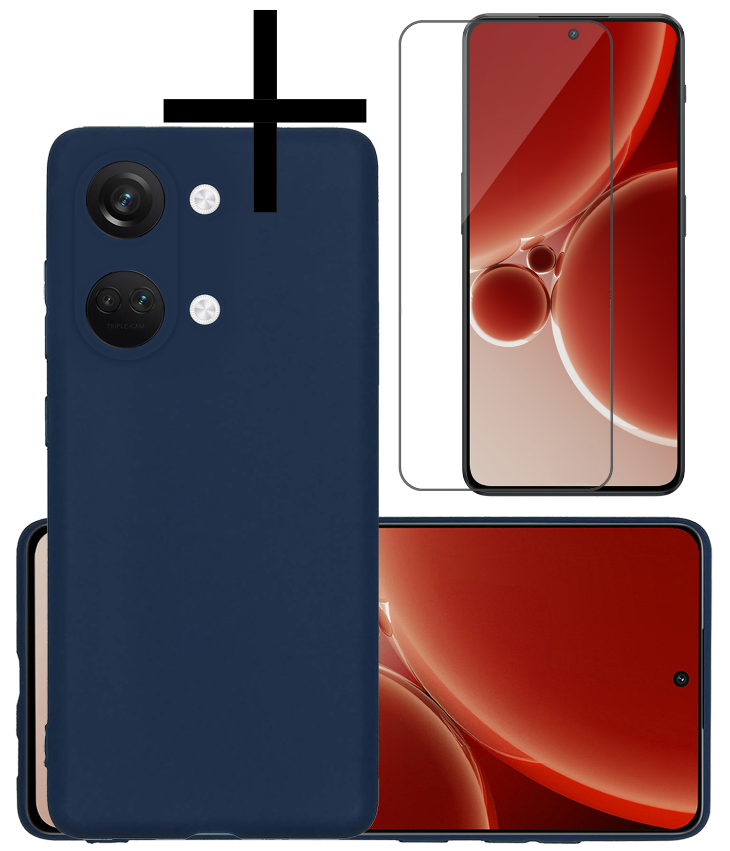 NoXx Hoes Geschikt voor OnePlus Nord 3 Hoesje Cover Siliconen Back Case Hoes Met Screenprotector - Donkerblauw