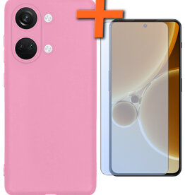 Nomfy Nomfy OnePlus Nord 3 Hoesje Siliconen Met Screenprotector - Lichtroze