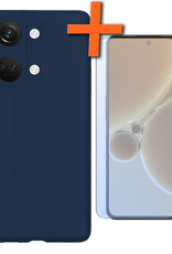 Nomfy Hoesje Geschikt voor OnePlus Nord 3 Hoesje Siliconen Cover Case Met Screenprotector - Hoes Geschikt voor OnePlus Nord 3 Hoes Back Case - Donkerblauw