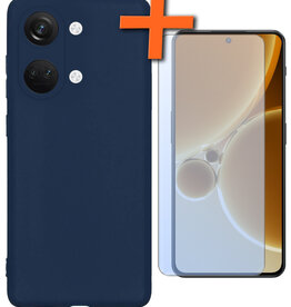 Nomfy Nomfy OnePlus Nord 3 Hoesje Siliconen Met Screenprotector - Donkerblauw