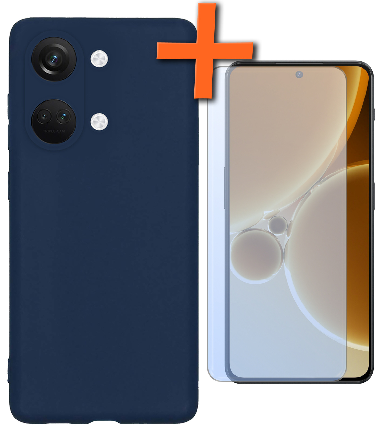 Nomfy Hoesje Geschikt voor OnePlus Nord 3 Hoesje Siliconen Cover Case Met Screenprotector - Hoes Geschikt voor OnePlus Nord 3 Hoes Back Case - Donkerblauw