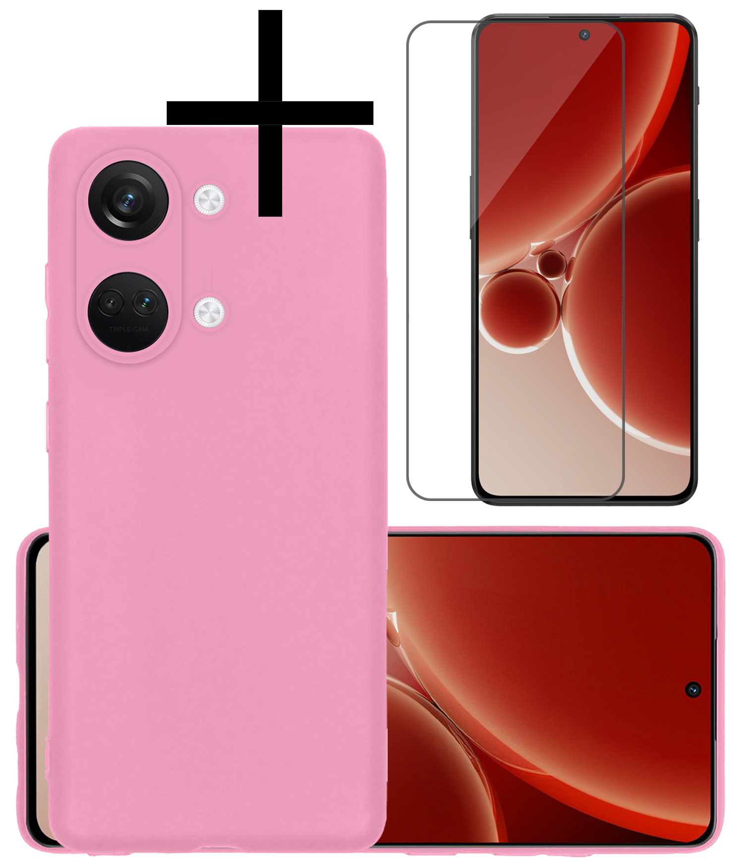 NoXx Hoes Geschikt voor OnePlus Nord 3 Hoesje Cover Siliconen Back Case Hoes Met Screenprotector - Lichtroze