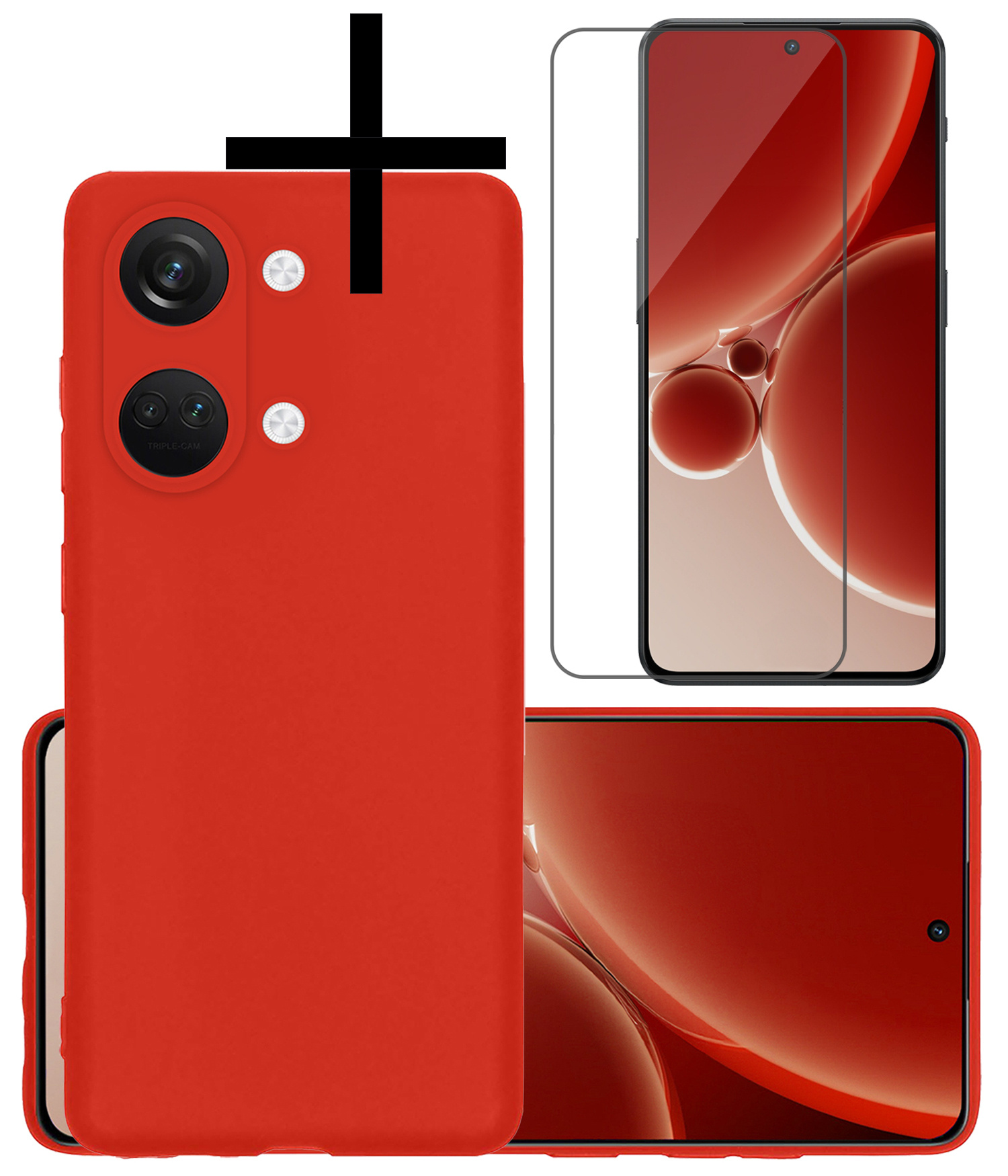 NoXx Hoes Geschikt voor OnePlus Nord 3 Hoesje Cover Siliconen Back Case Hoes Met Screenprotector - Rood