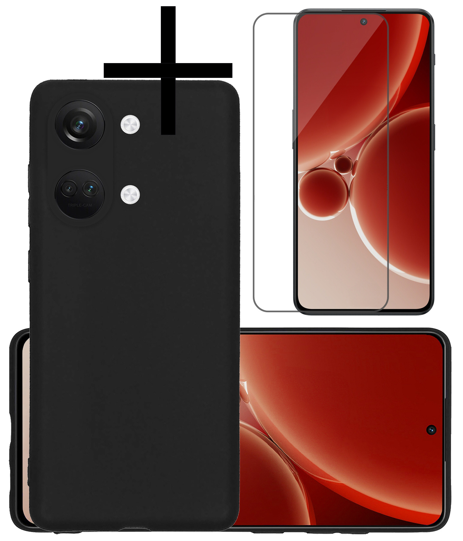 NoXx Hoes Geschikt voor OnePlus Nord 3 Hoesje Cover Siliconen Back Case Hoes Met Screenprotector - Zwart