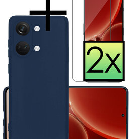 NoXx NoXx OnePlus Nord 3 Hoesje Siliconen Met 2x Screenprotector - Donkerblauw