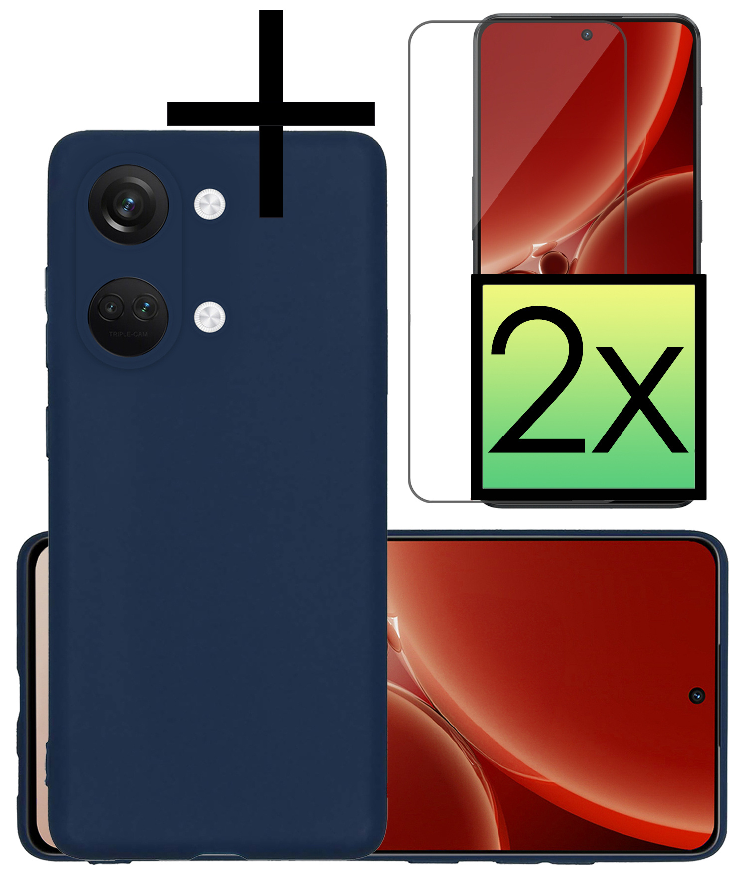 NoXx Hoes Geschikt voor OnePlus Nord 3 Hoesje Cover Siliconen Back Case Hoes Met 2x Screenprotector - Donkerblauw