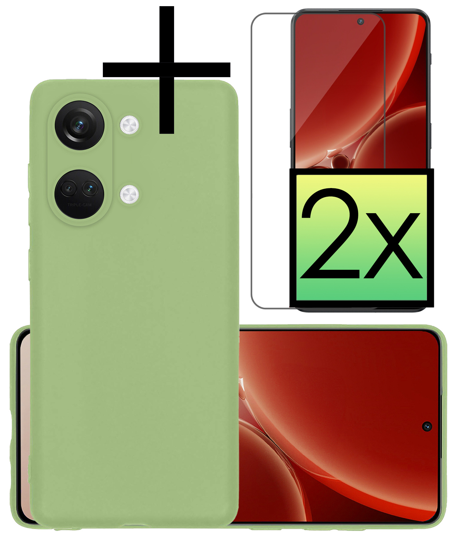 NoXx Hoes Geschikt voor OnePlus Nord 3 Hoesje Cover Siliconen Back Case Hoes Met 2x Screenprotector - Groen