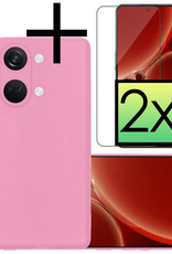 NoXx Hoes Geschikt voor OnePlus Nord 3 Hoesje Cover Siliconen Back Case Hoes Met 2x Screenprotector - Lichtroze