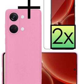 NoXx NoXx OnePlus Nord 3 Hoesje Siliconen Met 2x Screenprotector - Lichtroze