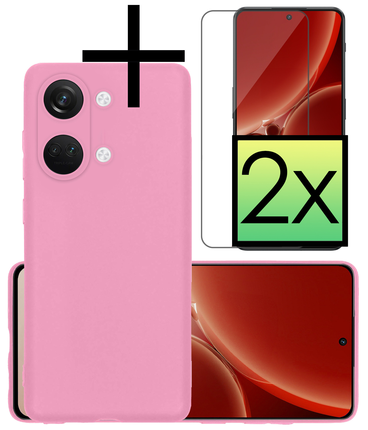 NoXx Hoes Geschikt voor OnePlus Nord 3 Hoesje Cover Siliconen Back Case Hoes Met 2x Screenprotector - Lichtroze