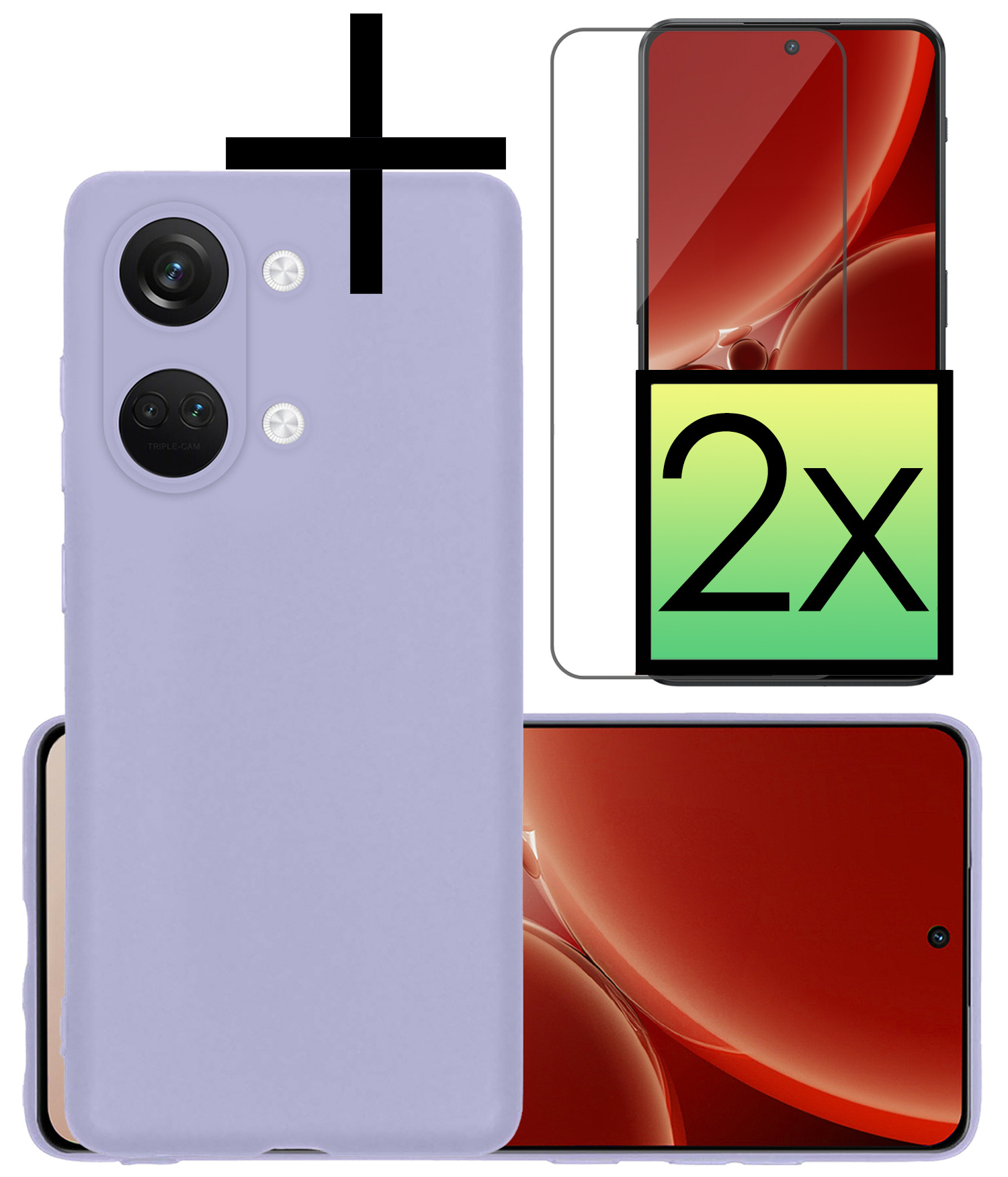 NoXx Hoes Geschikt voor OnePlus Nord 3 Hoesje Cover Siliconen Back Case Hoes Met 2x Screenprotector - Lila