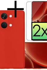 NoXx Hoes Geschikt voor OnePlus Nord 3 Hoesje Cover Siliconen Back Case Hoes Met 2x Screenprotector - Rood