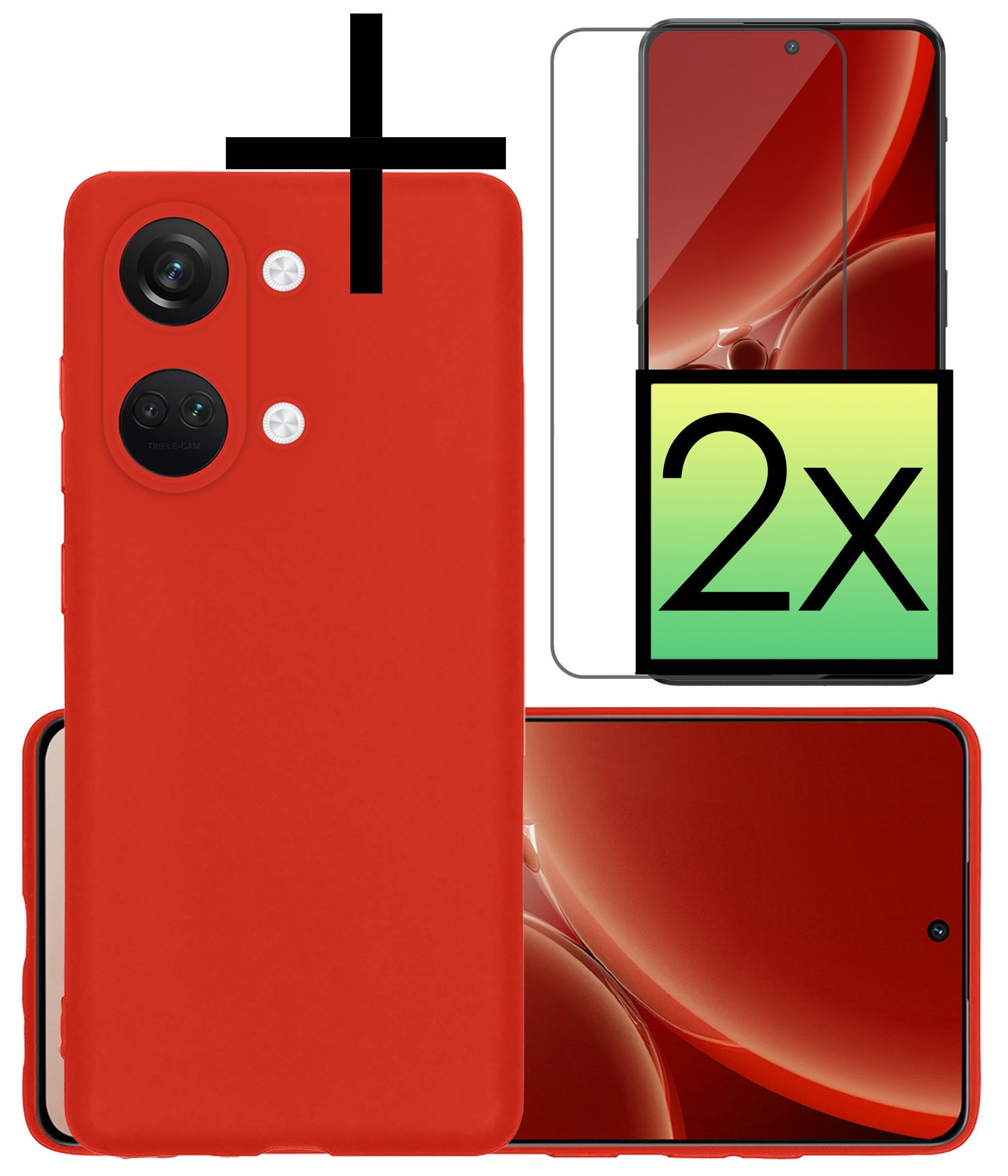 NoXx Hoes Geschikt voor OnePlus Nord 3 Hoesje Cover Siliconen Back Case Hoes Met 2x Screenprotector - Rood