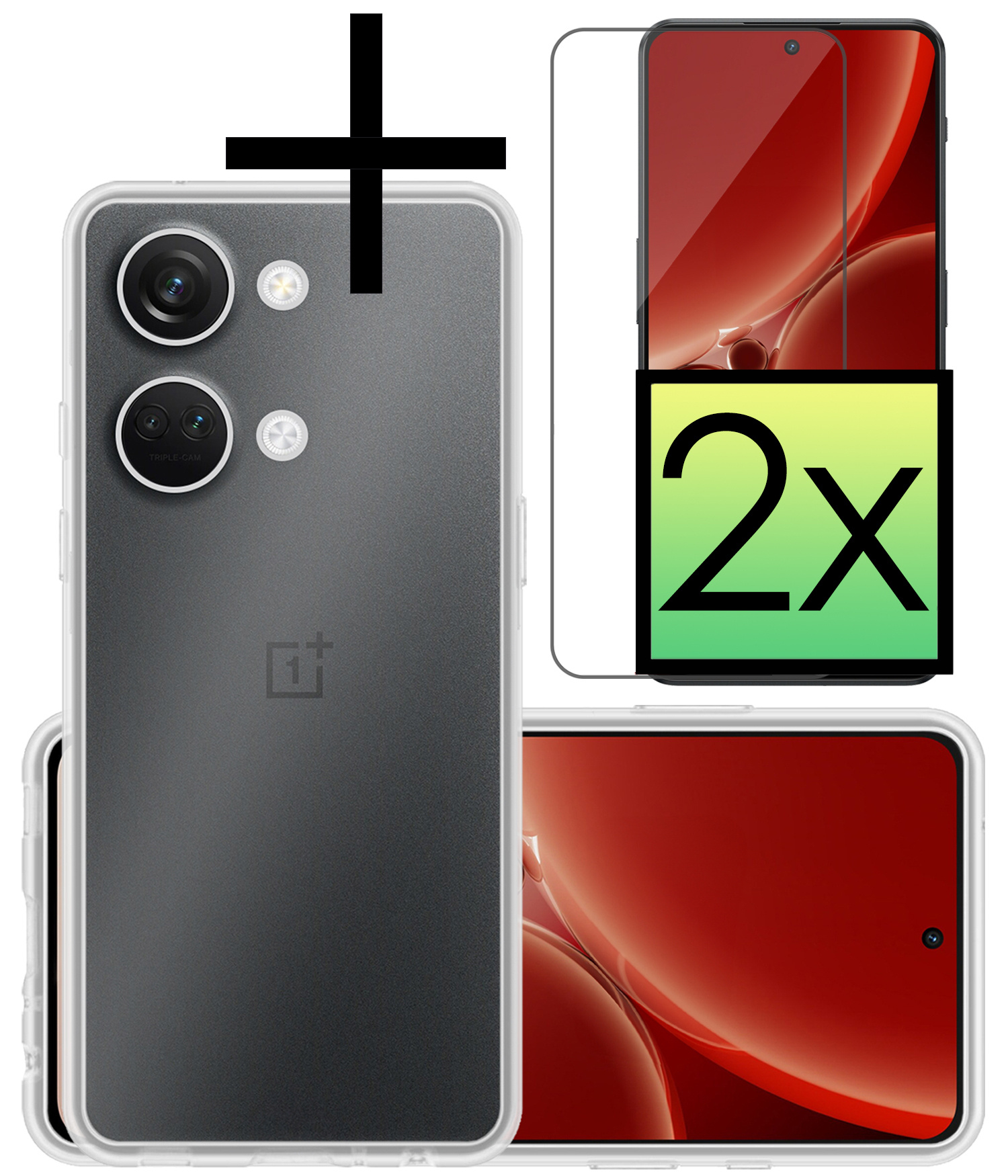 NoXx Hoes Geschikt voor OnePlus Nord 3 Hoesje Cover Siliconen Back Case Hoes Met 2x Screenprotector - Transparant