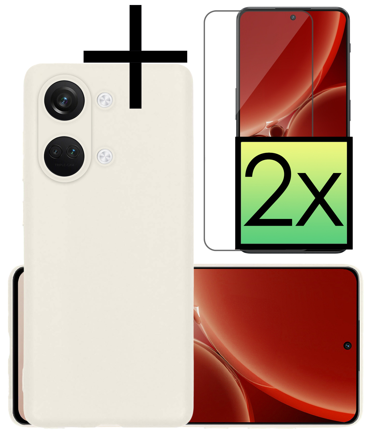 NoXx Hoes Geschikt voor OnePlus Nord 3 Hoesje Cover Siliconen Back Case Hoes Met 2x Screenprotector - Wit