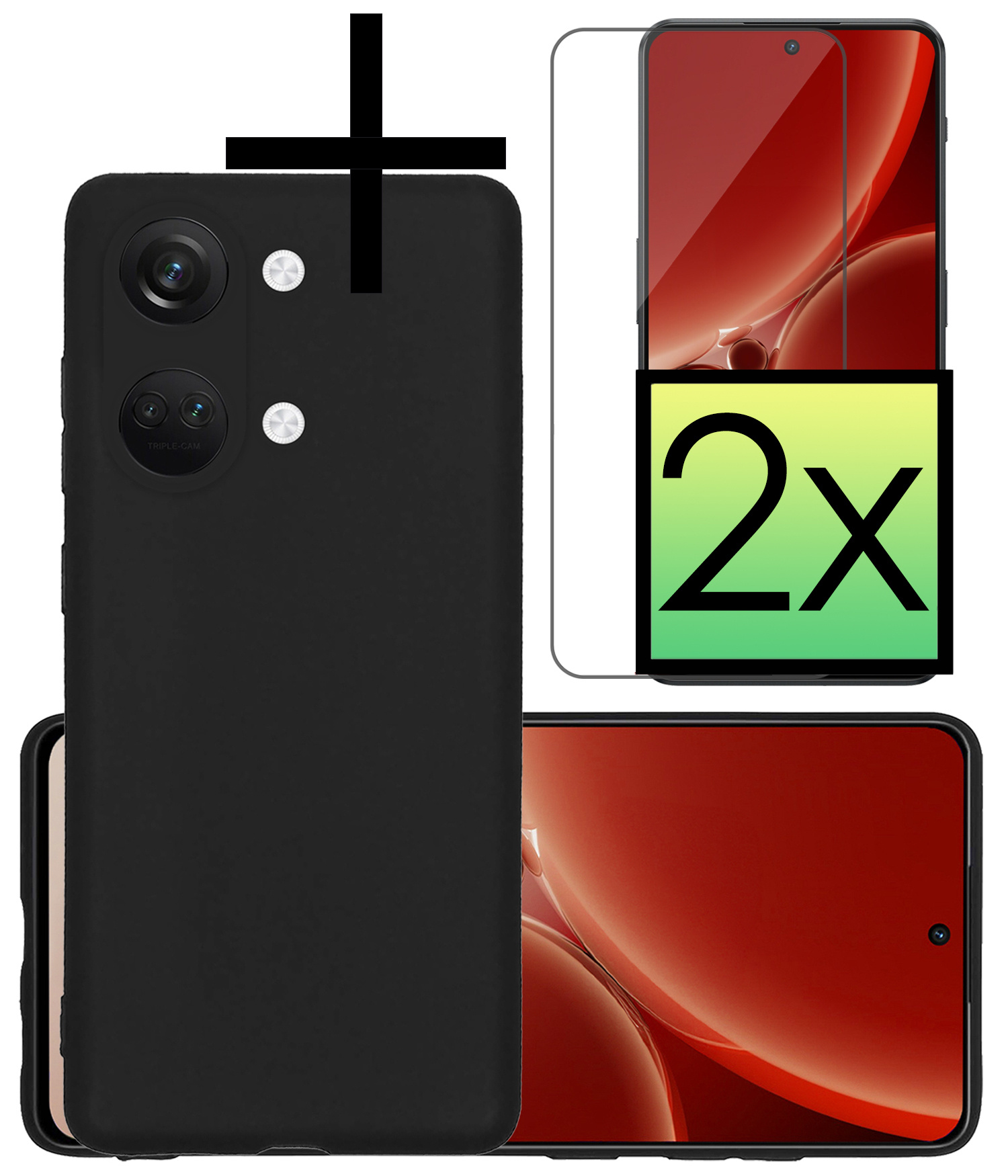 NoXx Hoes Geschikt voor OnePlus Nord 3 Hoesje Cover Siliconen Back Case Hoes Met 2x Screenprotector - Zwart