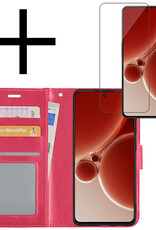 NoXx Hoes Geschikt voor OnePlus Nord 3 Hoesje Book Case Hoes Flip Cover Wallet Bookcase Met Screenprotector - Donkerroze