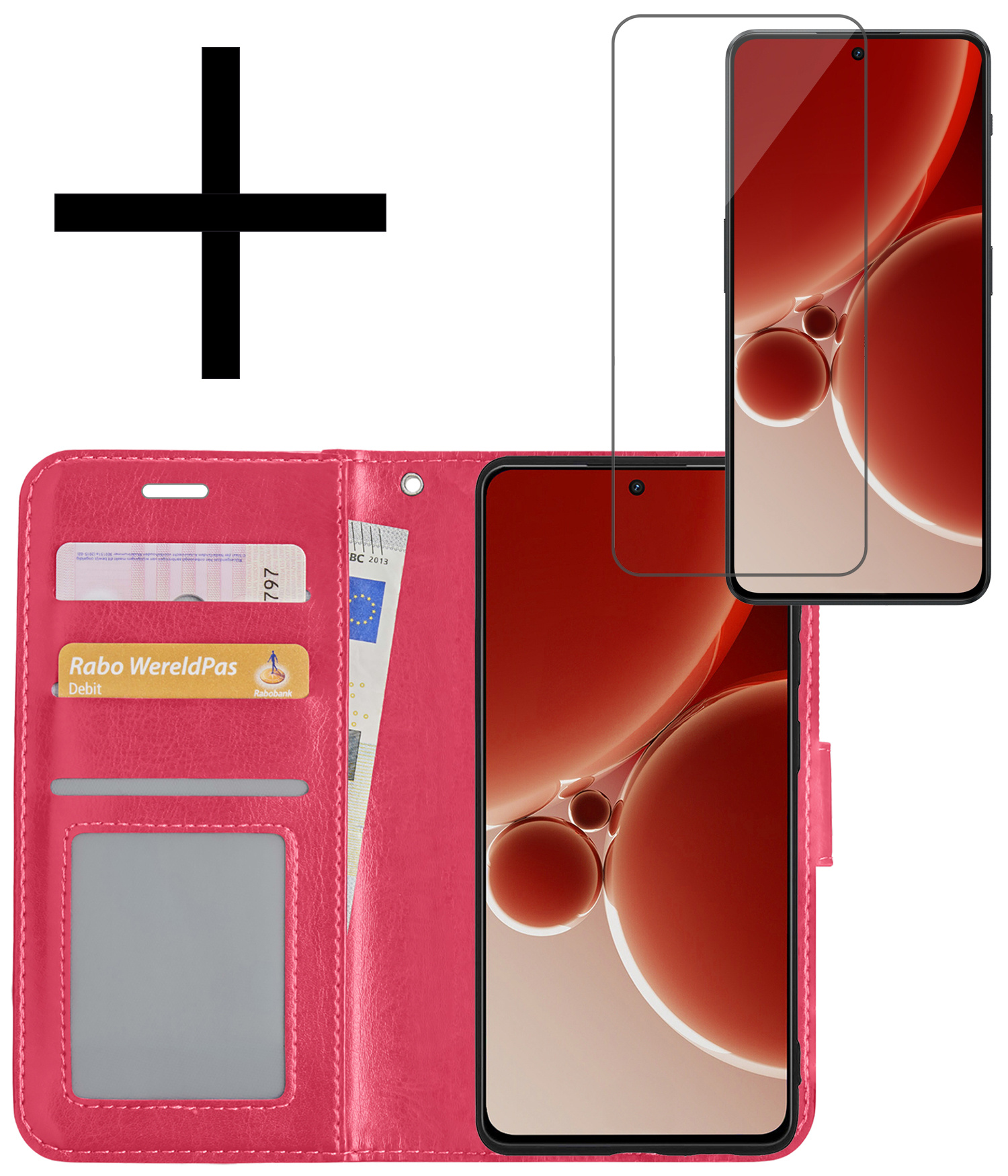 NoXx Hoes Geschikt voor OnePlus Nord 3 Hoesje Book Case Hoes Flip Cover Wallet Bookcase Met Screenprotector - Donkerroze